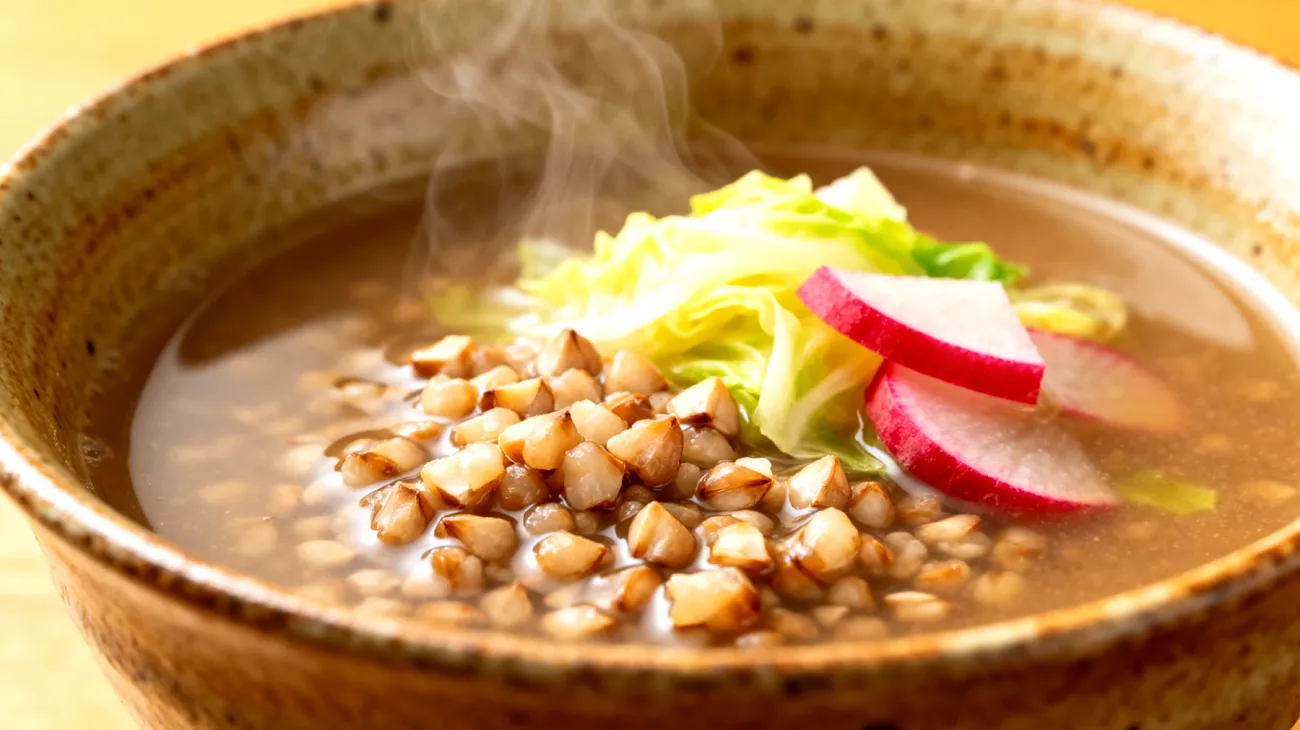 Buchweizen-Miso-Suppe mit fermentiertem Gemüse"