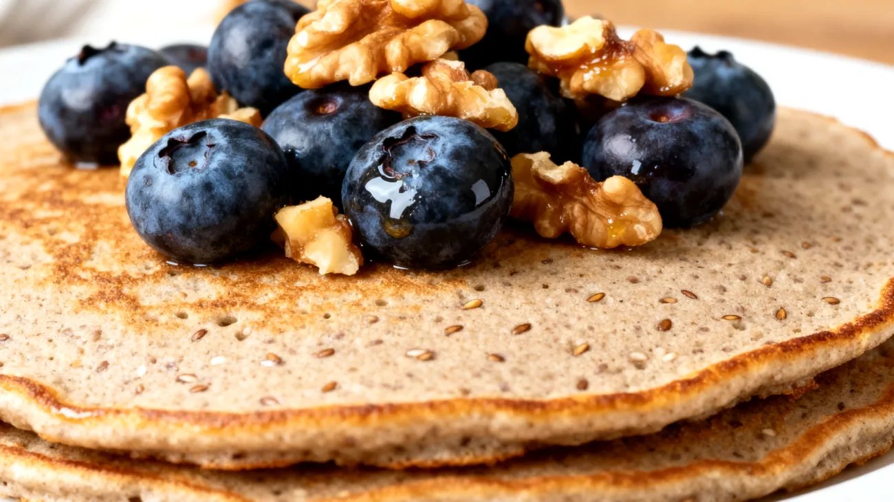 Buchweizen-Pfannkuchen mit Walnüssen und Blaubeeren"