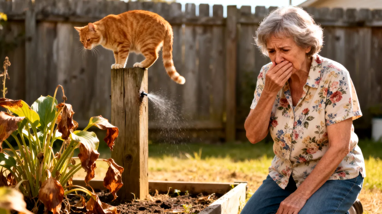 Katzen zeigen im Garten oft territoriales Verhalten und markieren Bereiche mit Urin, was zu Konflikten mit Nachbarn und unangenehmen Gerüchen führt"