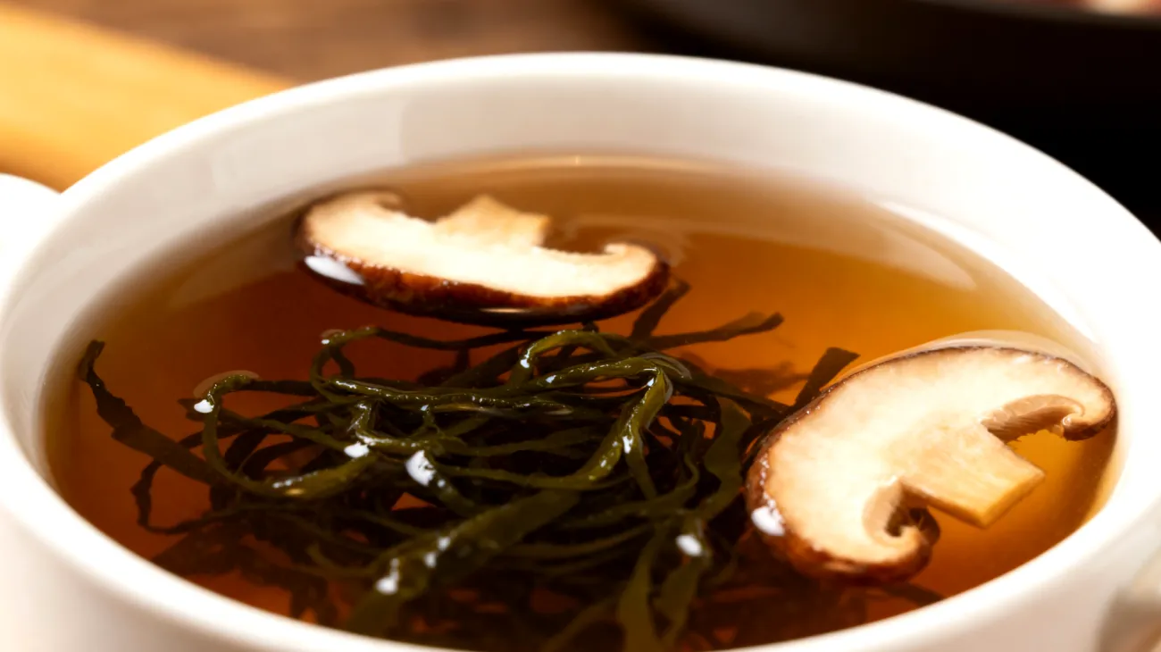 Miso-Suppe mit Wakame-Algen und Shiitake-Pilzen"
