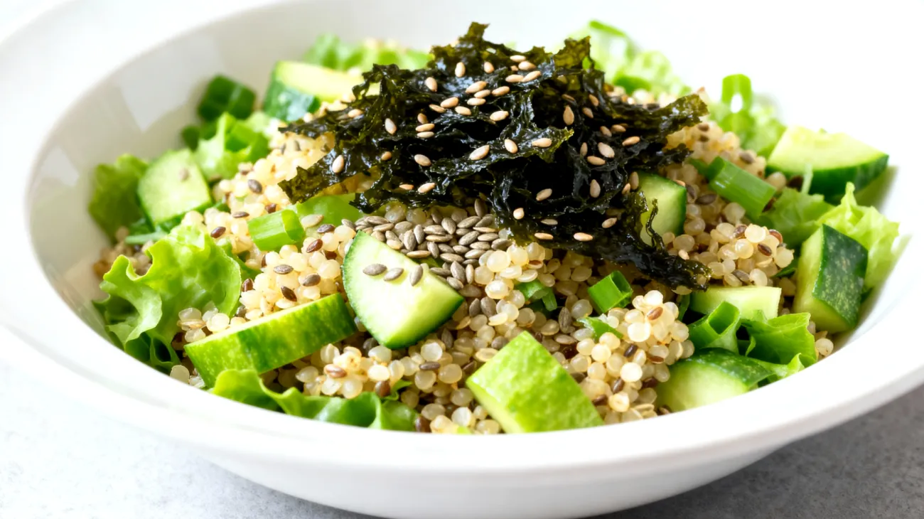 Quinoa-Bulgur-Salat mit Wakame-Algen und Hanfsamen"